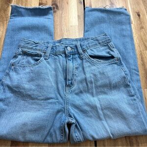 Old Navy Kids High-Rise Slouchy Straight Jeans Size 14 Blue Raw Hem
